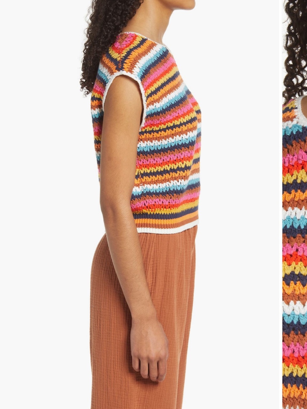 Marine Layer‎ Avery Stripe Crochet Top Size L Multicolor Cotton Blend Knit - Picture 3 of 12